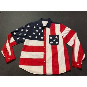 New Panhandle Slim Women's Medium Long‎ Sleeve Pearl Snap Shirt American Flag